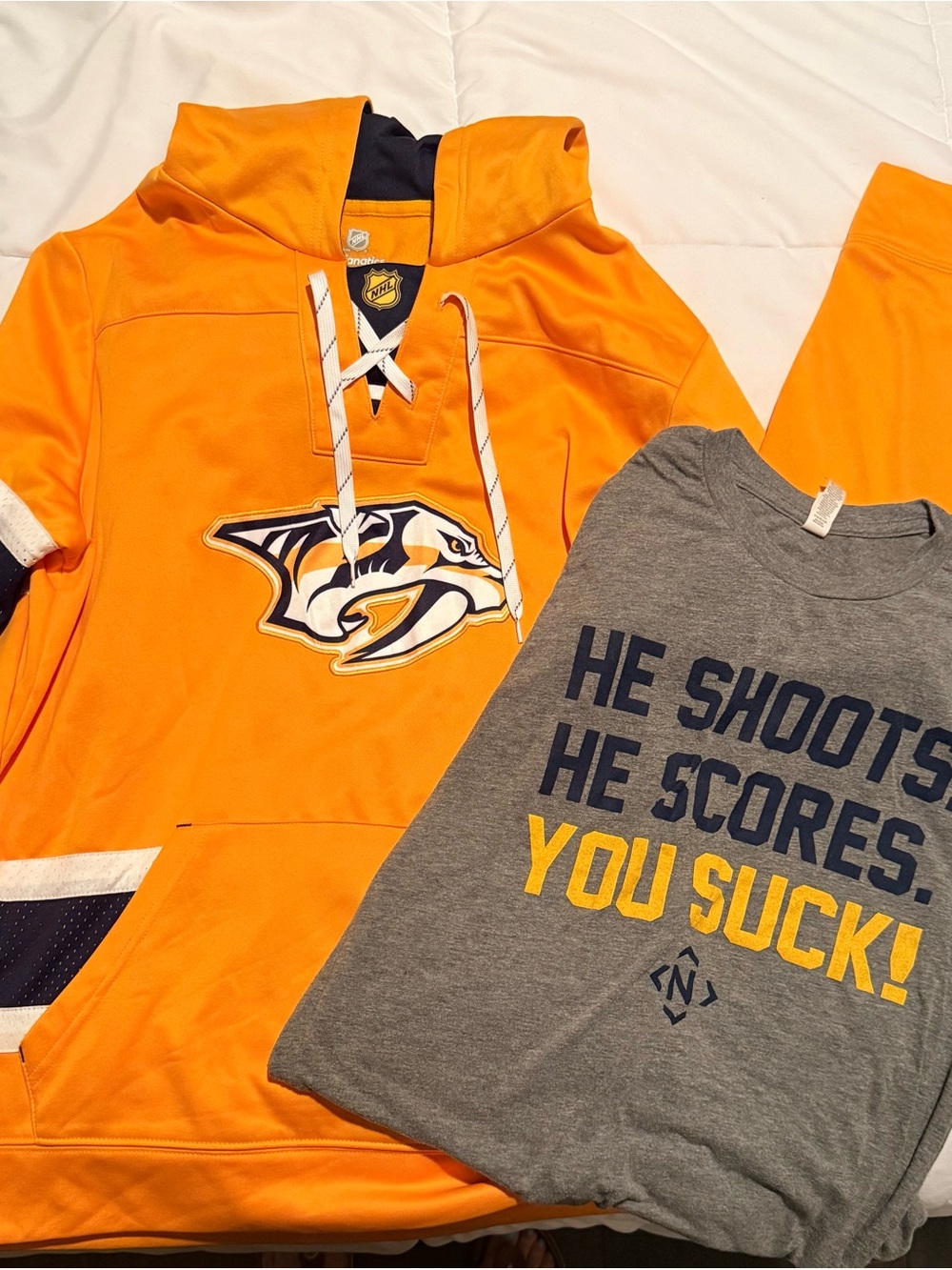 Fanatics Nashville Predators Gold Pullover Hoodie with Gray Fan Tee